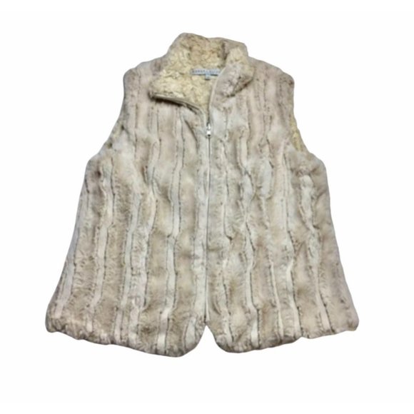 Robert Kitchen Canada Cream Beige Soft Vegan Faux Fur Full Zipper M Vest - Picture 9 of 10